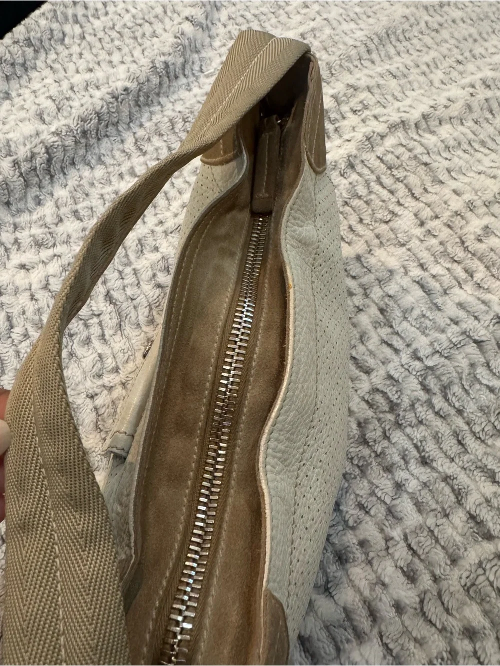 PRADA Sport Beige Perforated Vitello Leather & Suede Hobo Authentic and Rare